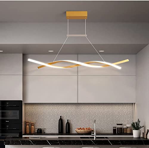 Zipligting Modern Pendant Lighting Acrylic Stepless Dimmable Transitional Chandelier Led Dimming Ceiling Lamp Wave Hanging Light Contemporary Living Dining Room Kitchen Island With Remote (Gold) #TOP7