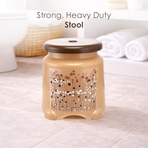 Image of Nayasa Square Ring Funk Plastic Bathroom Bucket Set with Mug & Stool | 18 Liters Bucket + 1.5 Liters Mug | Set of 3 | Brown