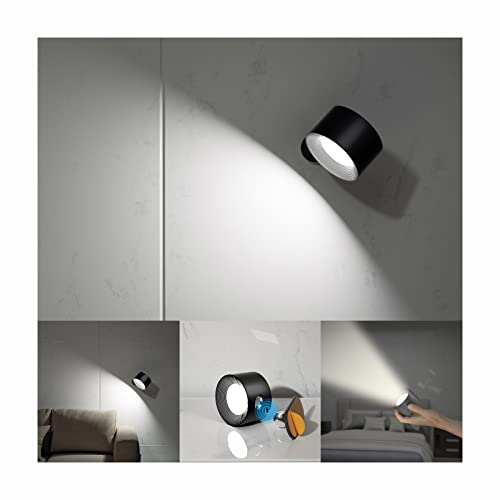Wall Light LED Wall lamp Rechargeable Battery Wall Sconces Mordern Dimmable Touch Control Warm/White Brightness Modes Wall Spotlights Freely Rotatable Lights for Bedroom Cabinet Black