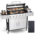 ideamaxx 6-Burner Propane Grill - 65850 BTU BBQ with Side Burner | Porcelain Cast Iron Grates | Stainless Steel Outdoor Grill for Backyard, Camping, Tailgating (Fast Heating & Easy Clean)
