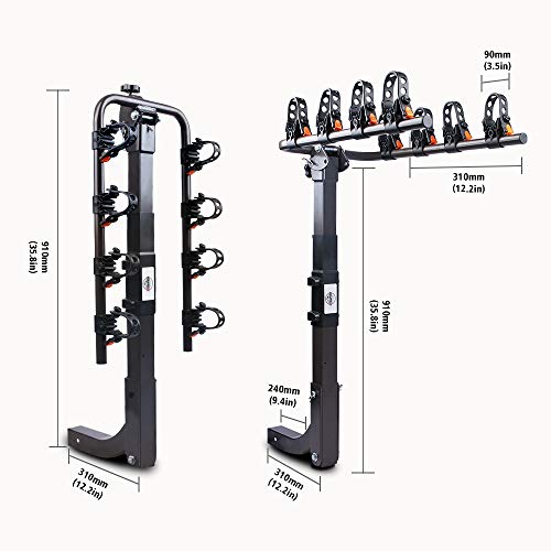 ZESUPER 4-Bike Rack Deluxe Locking Heavy Duty Bicycle Carrier for Cars, SUVS, Trucks, Vans and Minivans with a 2'' Hitch Receiver Rack Hitch Mount - Thumbnail 5