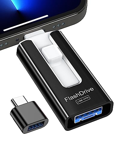 GNASEET Cle USB 256 Go, Clé USB 3.0 Transfert Grande Vitesse, 4 en 1 Clef USB Photo Stick Mémoire Externe pour iOS, Android, Pad, Type C et PC, Cle USB C...