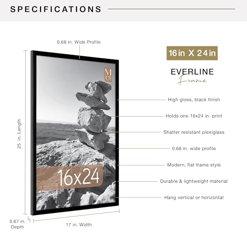 Image of MCS Everline Collection 16x24 Poster Frame Black, Vertical & Horizontal Wall Hanging Large Picture Frame for Photos, Posters & Art Prints (1-Pack)