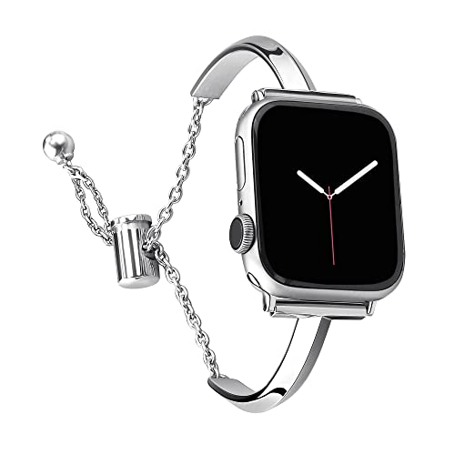 PlusRoc Stainless Steel Band Compatible with Apple Watch Band 38mm 40mm 41mm 42mm(Series 11/10) iWatch SE Series 11 10 9 8 7 6 5 4 3 2 1 Slim Versatile Bangle Bracelet for Women Silver