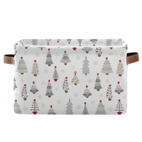 Image of Christmas Tree Gray Storage Basket Fabric Kitchen Baskets Winter Snowflake White Grey Open Home Storage Bins Boxes Foldable Organizer Bag for Book Shelf Closet Baskets 16x12x8 Inches 2 Pack