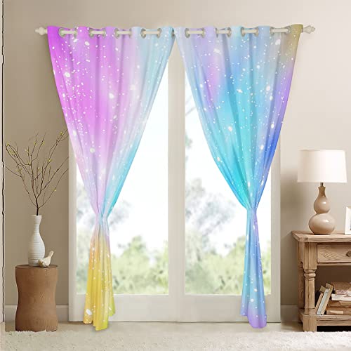 Homemissing Dreamy Gradient Window Dreapes Blue and Purple Colorful Curtain Galaxy Ombre Blackout Curtains(30%-50%) for Bedroom Children Starry Sky Window Treatments W46*L54 - Image 4