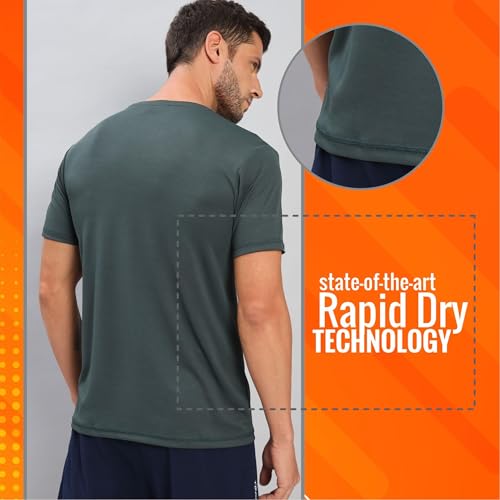 Image of TECHNOSPORT Men's Slim Fit Polyester Activewear Sports T-Shirt with Moisture-Wicking Comfort for Workout, Running & Gym