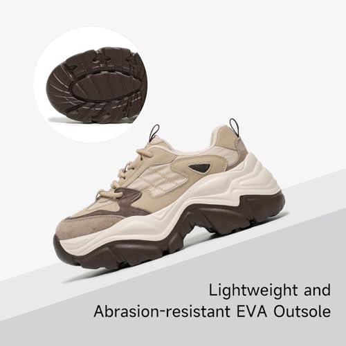 BEAU TODAY Chunky Sneakers for Women,Dad Shoes for Women,Lace Up Fashion Slip-on Comfortable Leather Tennis Shoes4