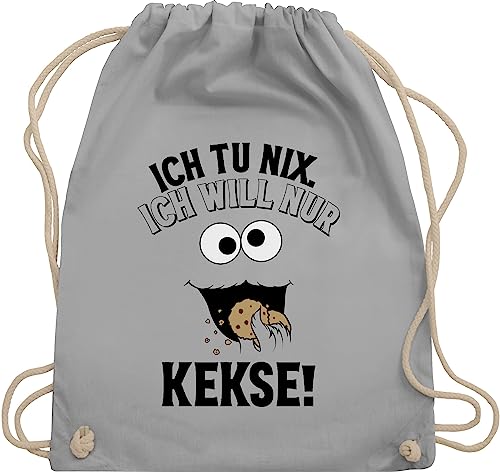Turnbeutel Rucksack - Karneval & Fasching - Taschen - Ich tu nix Ich will nur Kekse I Krümelmonster I Keksmonster - Unisize - Hellgrau - kinderturnbeutel jungen karnevalsbeutel faschings keks