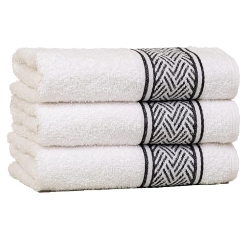 Kit 3 Panos de Prato Atoalhados Premium, 45x70cm, 100% Algodão, Branco com Detalhes Dourado e Preto, Felpudos (Lux Kit 2 Preto)