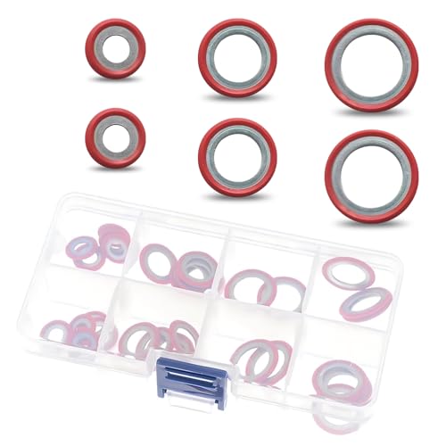 Image of 30 PCS Car Air Conditioning Compressor Repair Gaskets, Cooling Pump Seals, Universal Automobile Replacement Accessories, for Most Cars, Trucks and Vans (Red)