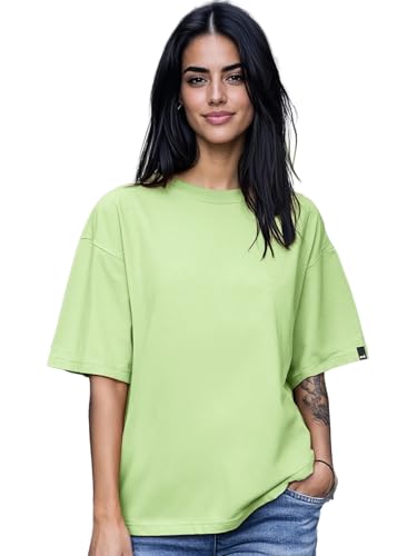 Image of Bewakoof Women's Solid Oversized Fit Half Sleeve Round Neck Cotton Jersey T-Shirt