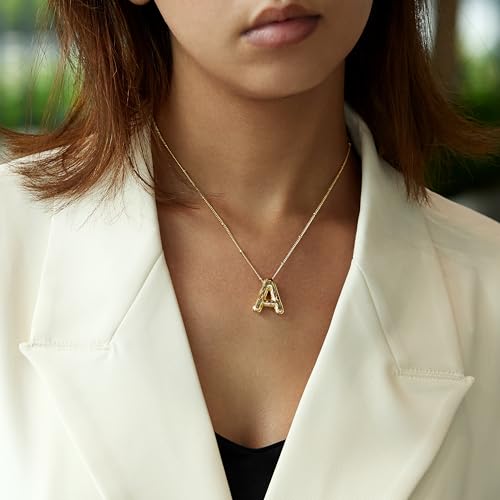 Inerney Gold Bubble Letter Necklace Initial Necklaces for Women, Chunky 14K Plated Balloon Initials, Trendy Charm Non Tarnish Custom Name Pendant Jewelry Gifts for Mom3