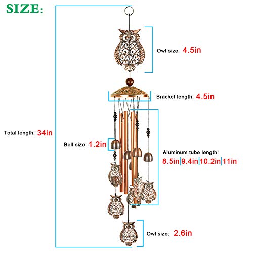 Ymxbl Owl Wind Chimes Outdoor Decoration, Portable Wind Bell, Owls Windchimes With 4 Tubes & 6 Bells, Owl Wind Catcher, Aluminum Owl Chime, Home Decor Mobile Wind Chime, Garden Windchime Gifts For Mom #TOP2