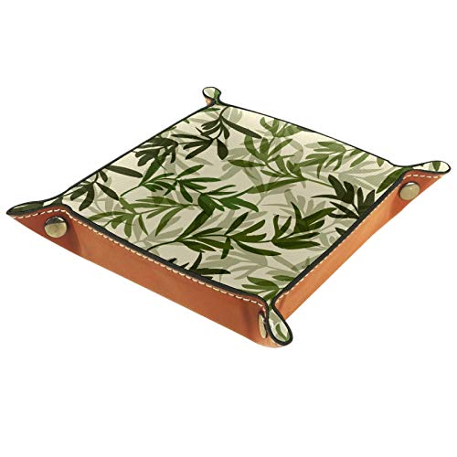 Tray Organizer Storage for Men Women,Tray Desktop Nightstand Dresser Vanity Tray Box Catchall Tray,Office Key Wallet Coin Jewelry Box Vintage Green Leaves
