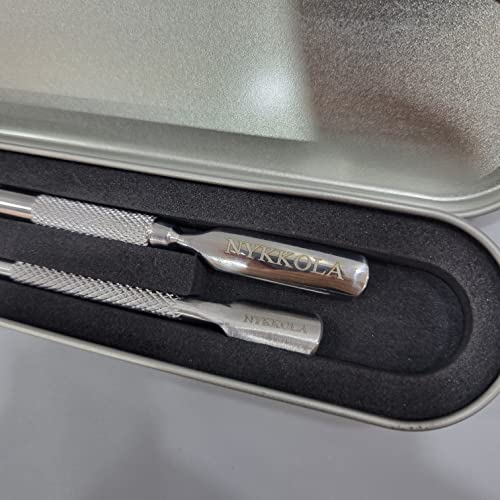 NYKKOLA 2PCS Metal Cuticle Pusher and Cutter Remover Salon Quality Stainless Steel Acetone Gel Nail Polish Peeler Scraper Durable Professional Manicure Pedicure Cleaner Tool For Fingernail and Toenail - Thumbnail 5