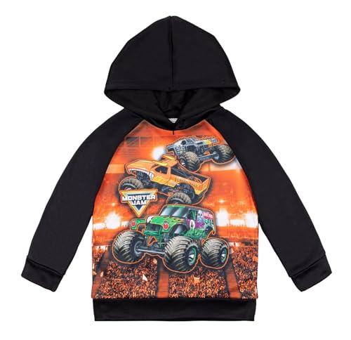 Monster Jam Little Boys Stadium Graphic Raglan Pullover Hooded Sweatshirt Orange Grey Black 6