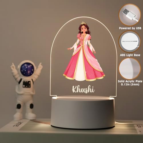 Image of SNAPTRAP LED Name Light Customized for Girls | Personalized Princess Acrylic Night Lamp with Custom Name | Fairy, Ballerina & Royal Dress Designs | USB Nursery Night Light Gift (Royal Pink)