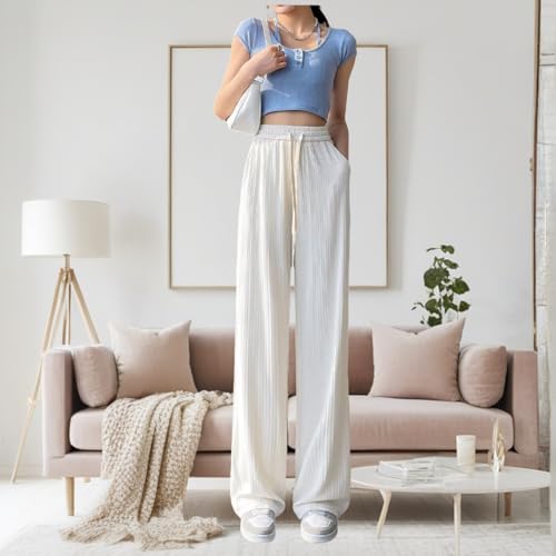 Women's Striped Wide Leg Pants with Drawstring, Suitable for Casual and Autumn wear2