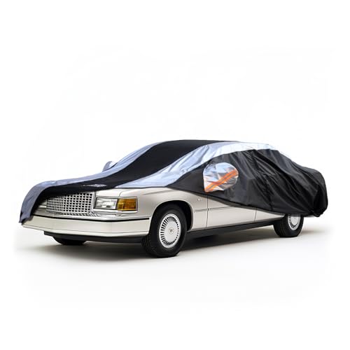 Image of Deville Car Cover Waterproof All Weather with Silver Strip Design, Custom Fit for Deville 1994-2006, Deville Accessory with Door Zipper & Windproof Straps