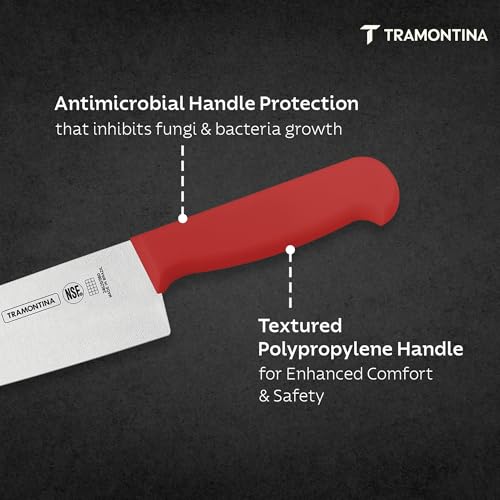Image of TRAMONTINA Professional Meat /Chef Knife 15 cm | Stainless Steel Sub-Zero Treated Blade | Antimicrobial Red Polypropylene Handle | Heavy-Duty Butcher & Meat Processing Knife