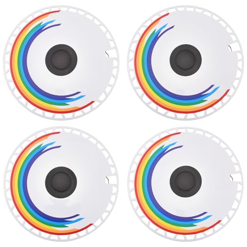 Image of White with Rainbow Hubcap Wheel Cover Replacement Kit 12 inch Hub Caps Wheel Rim Cover Snap-On Full Coverage Hubcaps Car Exterior Accessories Set of 4, 12 inches