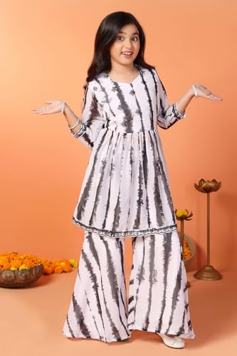 Image of Fashion Dream Girls Georgette Tie and Dye Printed Kurta Set|Ethnic Set|Kids Sharara & Palazzo Set
