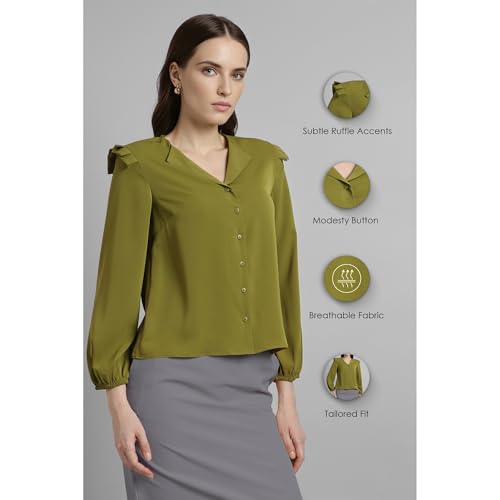 Image of Van Heusen Women Polyester Regular Fit Solid Full Sleeve Casual Shirt