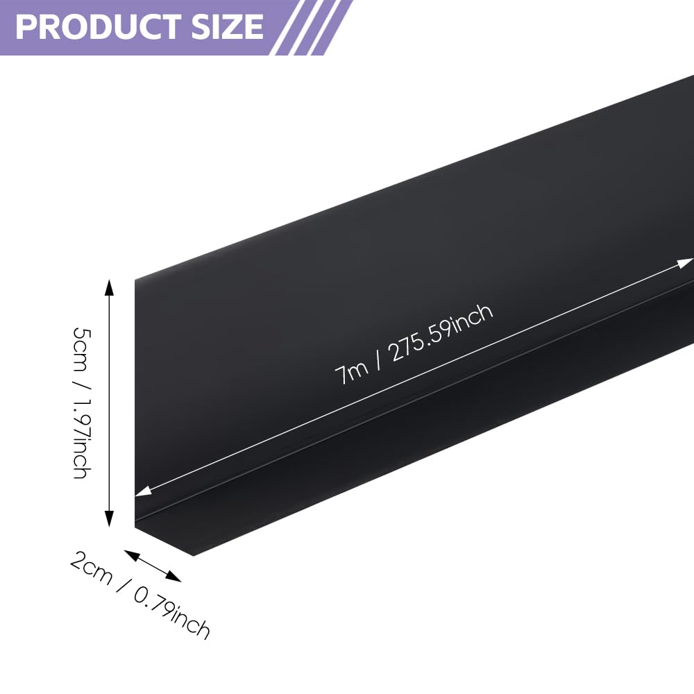 Zócalo suave, autoadhesivo, 50 x 20 mm, 7 m, tira de cierre de cocina, negro, zócalo autoadhesivo para cocina y baño, perfil de esquina, plástico de PVC, marco flexible de pliegues