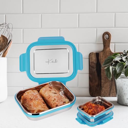 Image of Leak-Proof Lunch Box for Kids | Air Tight Tiffin Box | Stainless Steel Tiffin Box for Kids, Adults, Office, School, and Picnic /Food Grade /Easy to Carry (750ml 1pc + 120ml 1 Pc)