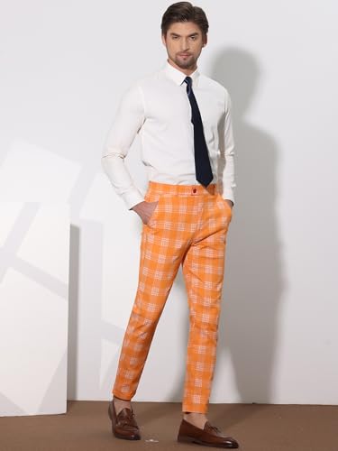 Lars Amadeus Men's Plaid Dress Pants Casual Slim Fit Flat Front Skinny Business Checked Plaid Pants4