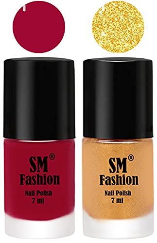 Image of Long Lasting Nail Polish | Nail Paint Combo 7 ml Each) - Set of 2 Pure Wine-Light Golden