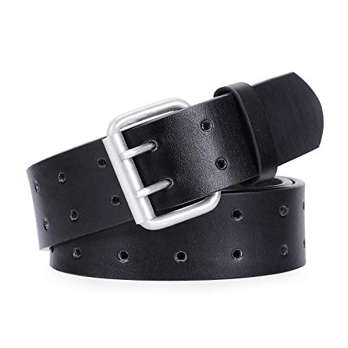 Men's Faux-leather Double Prong Belt, Heavy Duty Double Classic Work Casual Belts for Jeans
