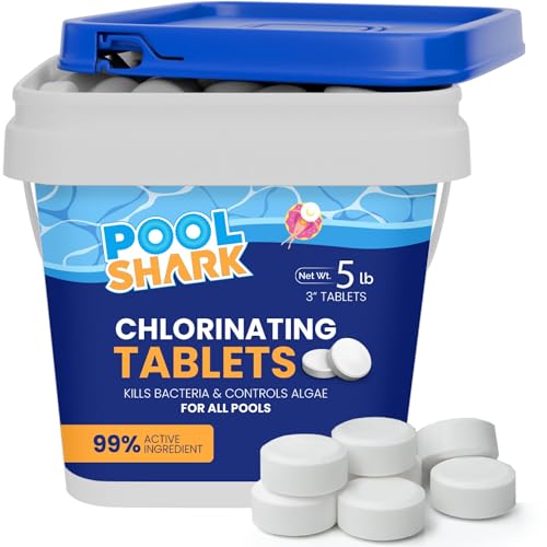 Pool Shark Swimming Pool Chlorine Tablets | 3-Inch Chlorine Tablets | 5 lbs | Slow-Dissolving 90% Active Chlorine Tabs - Pool Chemicals for Inground Pools, Above Ground Pools, Saltwater, Spa, Hot Tub
