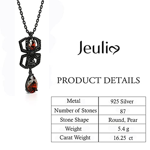 Image of Jeulia Jack Gothic Love Necklace - 925 Sterling Silver Nightmare Pendant Skull Sally Heart Pendant, Spider Web Chain, Halloween Jewelry Gift for Her (Haunted Holidays Inspired)