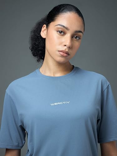 Image of TECHNOSPORT Women's Printed Boxy Fit Round Neck T-Shirt COTFLEX Half Sleeve Slip On Polyester for Gym Yoga Workout UPF50+ Anti Odour