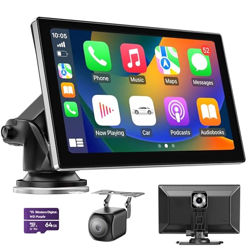 Image of 9 inch Wireless Carplay Screen for Car, Portable Car Play Screen for Car & Android Auto, 4K Dash Cam, 1080p Backup Camera, GPS Navigation, Car Audio Receivers Mirror Link, Bluetooth, FM, Siri