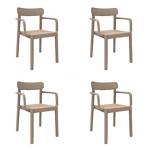 garbar Elba Set 4 Silla con Brazos Interior, Exterior | jardín, terraza, balcón, Salon, Cocina, Comedor | diseño, Ligero, apilable | Arena