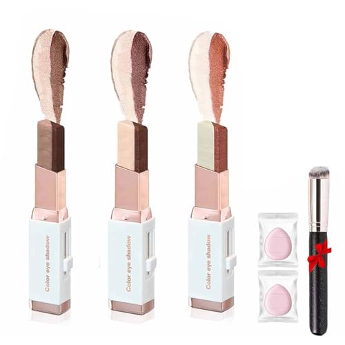 3Pcs Velvet Gradient Dual-Color Eyeshadow Stick,2-In-1 Long-Lasting Waterproof Cream Eyeshadow,Easy Blend Shimmer & Matte Finish,With High Color Saturation,Smooth Makeup Pen (02#+04#+06#, 2*1.5*12)