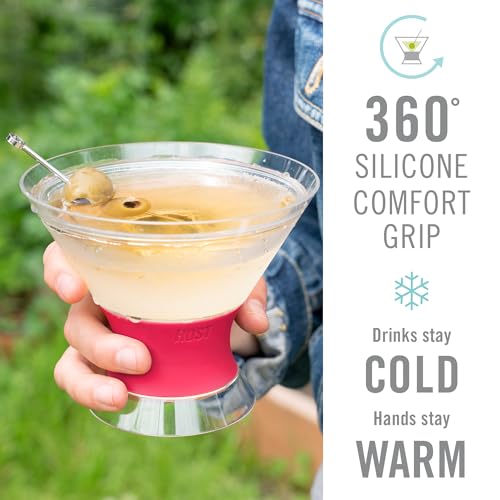 Image of HOST Freeze Insulated Martini Cooling Cups, Plastic Freezer Gel Chiller Double Wall Stemless Cocktail Glass Bright Pink 9oz Set of 2