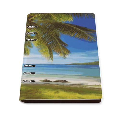 FekiLoot Green Palm Trees Ocean 6-Ring Professional Notebook All-in-one Telescoping