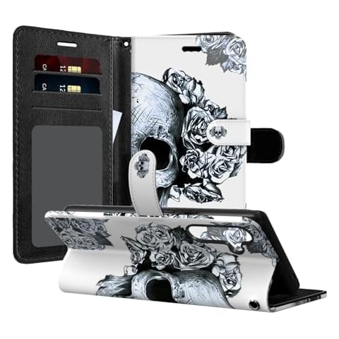 NKase Phone Case for Galaxy A16 5G Case, Samsung Galaxy A16 5G Case Wallet with Card Holder Slots Wrist Strap, Samsung A16 5G Case Flip Folio Skull Leather Phone Case Cover