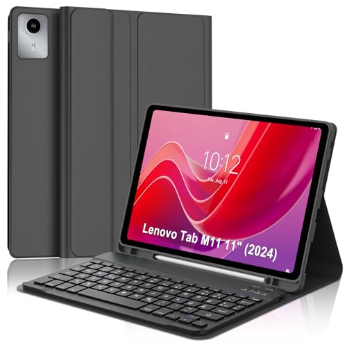 JADEMALL Hülle mit Tastatur für Lenovo Tab M11 & K11 11 (2024) TB330FU/TB330XU - Deutsch Tastatur ohne Beleuchtung ohne Touchpad integrierter Stifthalter unten Bluetooth 420mAh Akku Schwarz