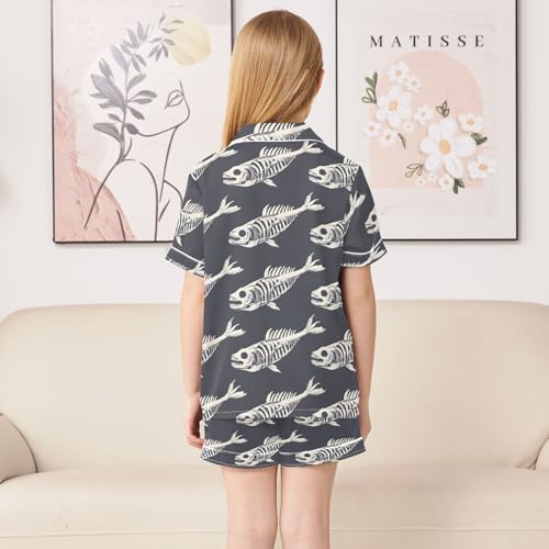 ALAZA Gray Fish Bone Satin Pajamas Set Short Sleeve Button Down Sleepwear Summer Pjs 2 Piece4