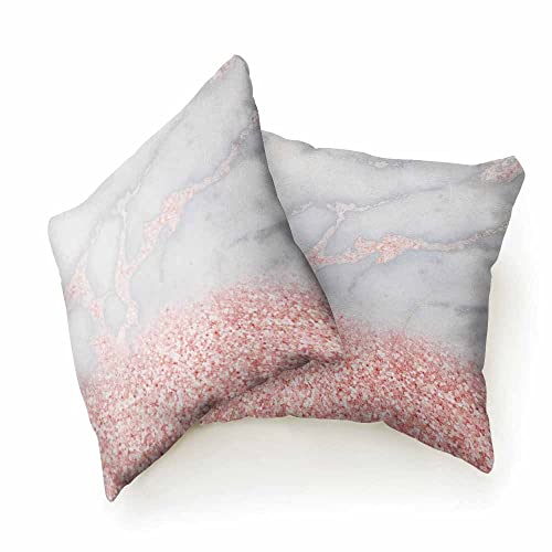 Beabes Throw Pillow Covers Sparkly Pink Rose Gold Glitter Marble Texture Set Of 2 Decorative,Soft Square Cushion Pillowcase For Couch Sofa Bed 18X18 Inch/45X45 Cm #TOP1