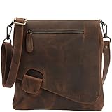 LECONI Umhängetasche Damen-Tasche Crossbag Rinds-Leder Natur Schultertasche Vintage-Look Ledertasche Frauen + Herren Handtasche aus Echt-Leder 29x29x6cm schlamm LE3027-wax