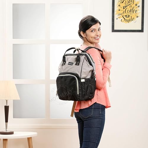 Motherly Crown Combo Melange Fabric Diaper Bag for Mothers for Travel With Warranty | Spacious Diaper Bags for Mom | baby bag for mother travel | Maternity Bags for Mother and Baby - Black And Grey