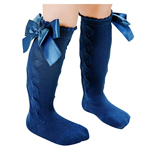 Baby Girls Knee High Socks Infants Toddlers Bow Knit Socks Cotton Tube Ruffled Girls Tube Uniform Long Stockings p2582