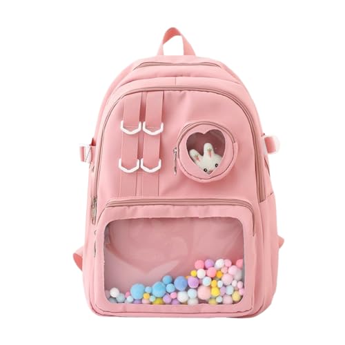 2023 Backpack Nylon Bookbags for Girl Student Versatile Rucksack Double Strap Shoulder Bag Travel Bags Clear Pocket Bag