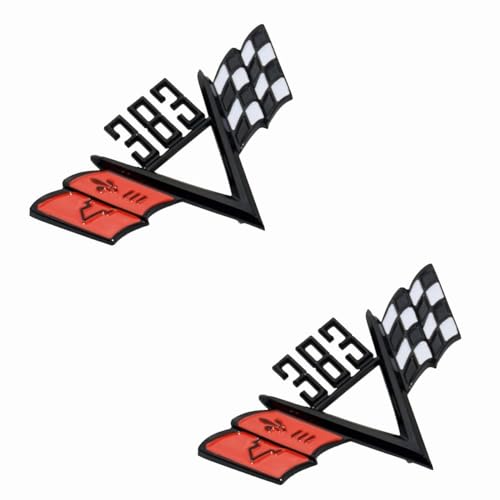 Image of 2Pc Custom 383 Cross Flag Fender Emblem Style Trim 3D Badge Universal Sticker Replacement for 1960s Che-vy (Black Red)
